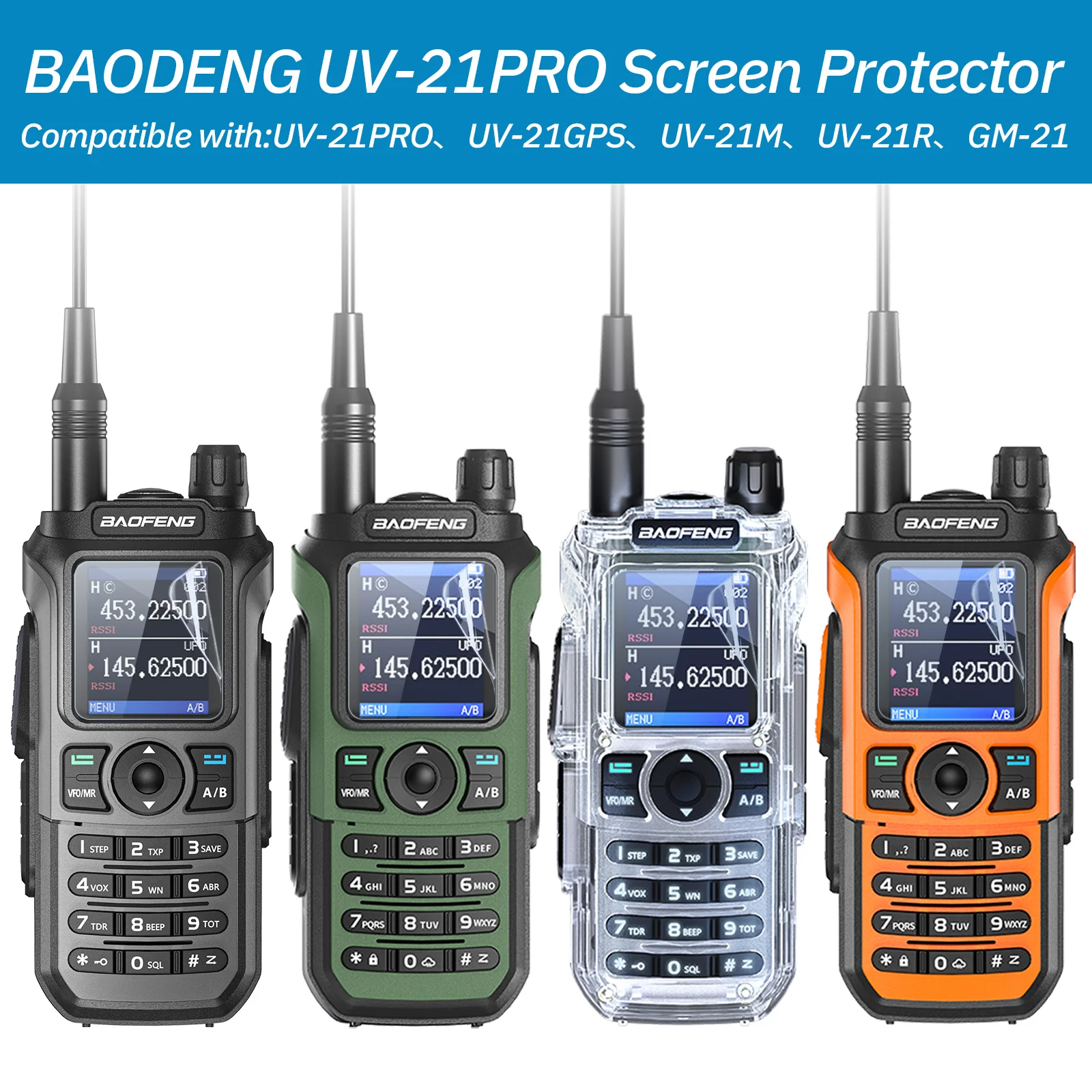 Baofeng UV-21 PRO Screen Protector Cover Walkie Talkie Waterpoor Screen High Transparency for UV-21GPS GM-21 UV-21R Ham Radio