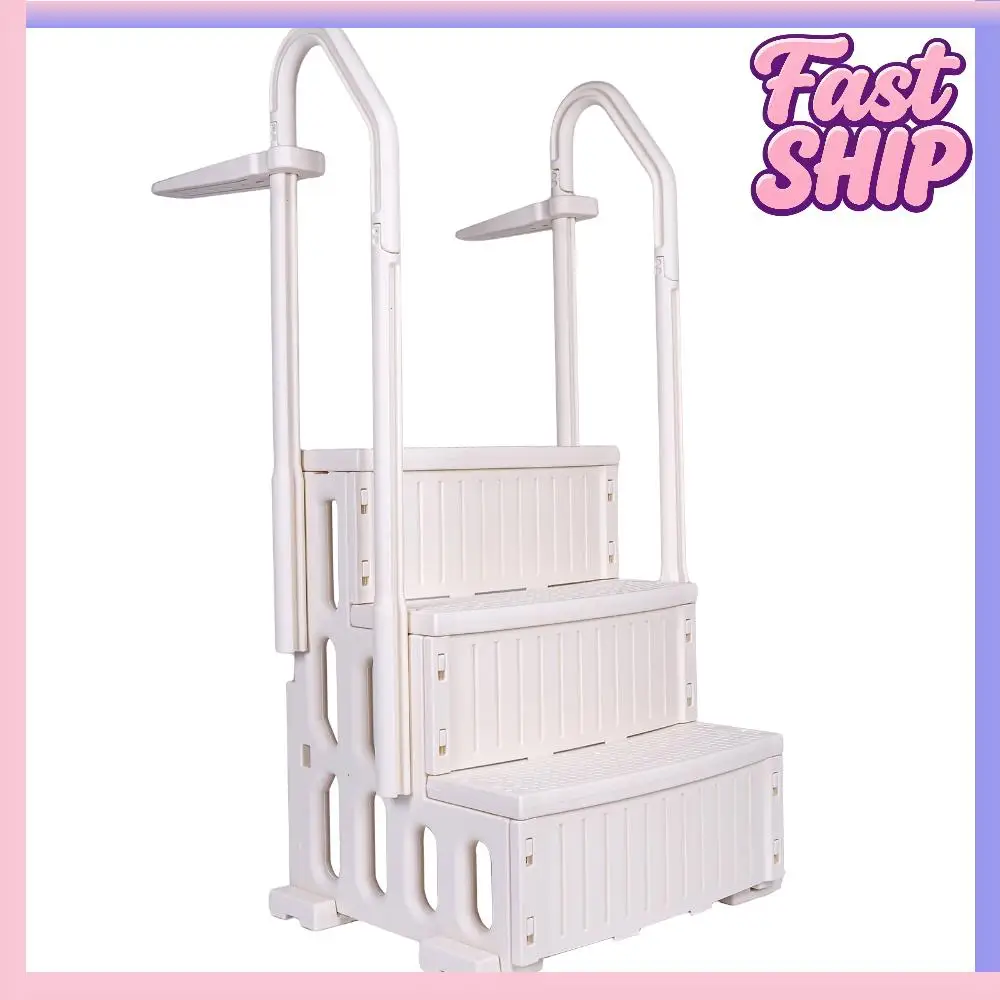 

Reinforced Pool Ladder Anti-Slip Above Ground Pool Step Detachable W/Double Handrail Safety Stair Entry System with Handrails