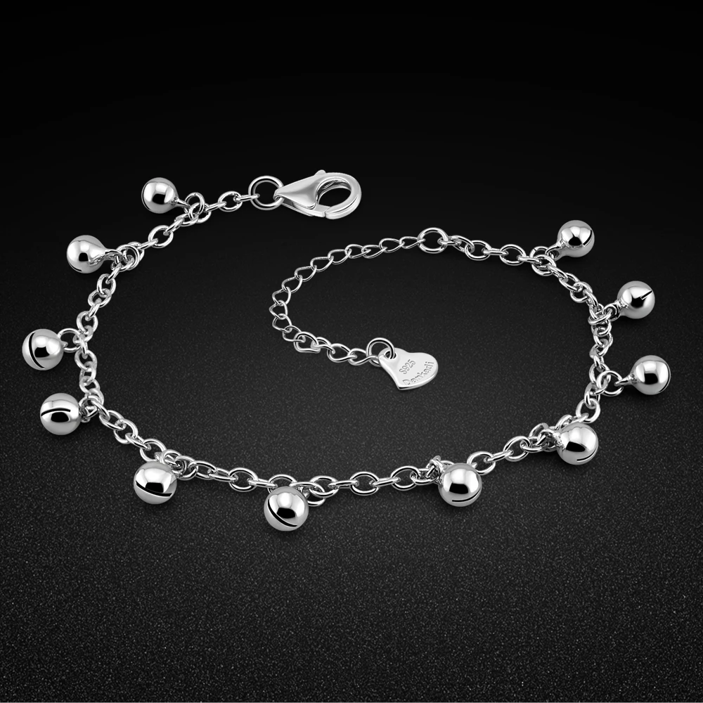 925 Sterling Silver Anklet Ankles Bell Foot Chain Jewelry for Women Anklets Beach Sandals Cheville Bracelet Leg Gifts 27cm