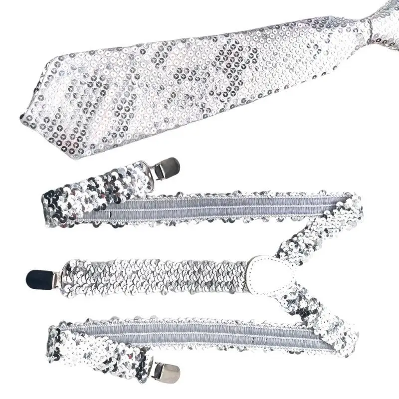 Elegant Sequins Suspenders Neck Tie Set for Theme Event Stage Performances Props
