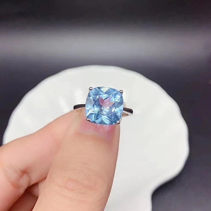 

Кольцо с голубым топазом 5 карат для помолвки для женщин, 11 мм * 11 мм, 100% натуральный серебряный топаз, кольцо с камнем ноября