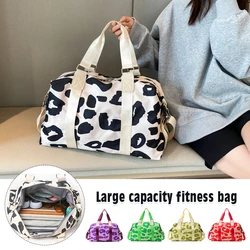 Women Unisex Leopard Handbags Shoulder Dry Wet Separation Bags Yoga Sport Large Capacity Yoga Gym Short Travel Bag