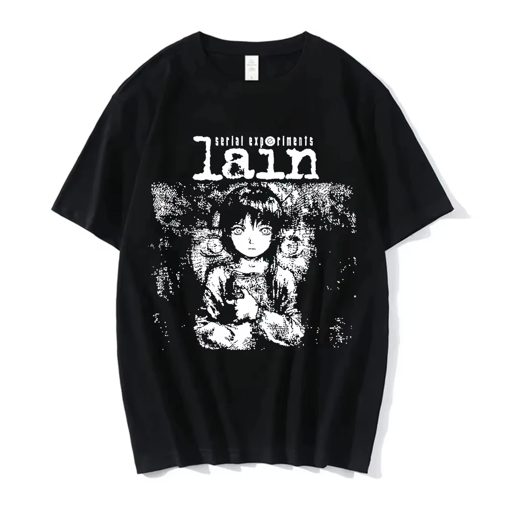 Unisex Casual Sci-fi Short Sleeve T-Shirt With Iwakura Lain Manga Print, Anime Serial Experiments Lain Women And Men T-Shirt