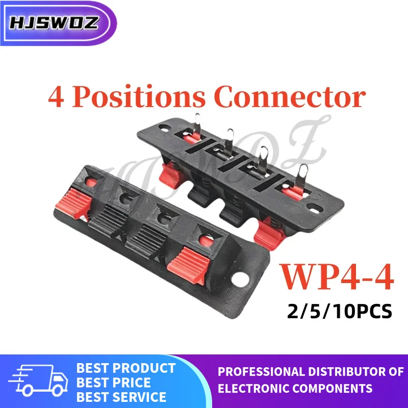 2-10PCS WP4-4 Plastic 4 Positions Connector Terminal Push In Jack Spring Load Audio Speaker Terminals Breadboard Clip Black
