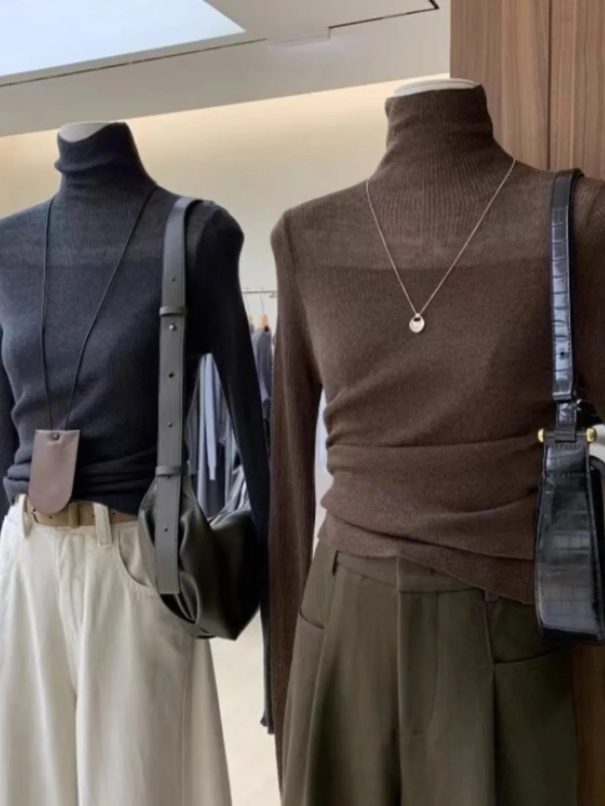 ملابس داخلية نسائية من الكشمير الخالص ذات ياقة عالية من زينلي، طبقة أساسية للملابس الداخلية، أزياء نسائية بأسلوب عملي، أكمام ...