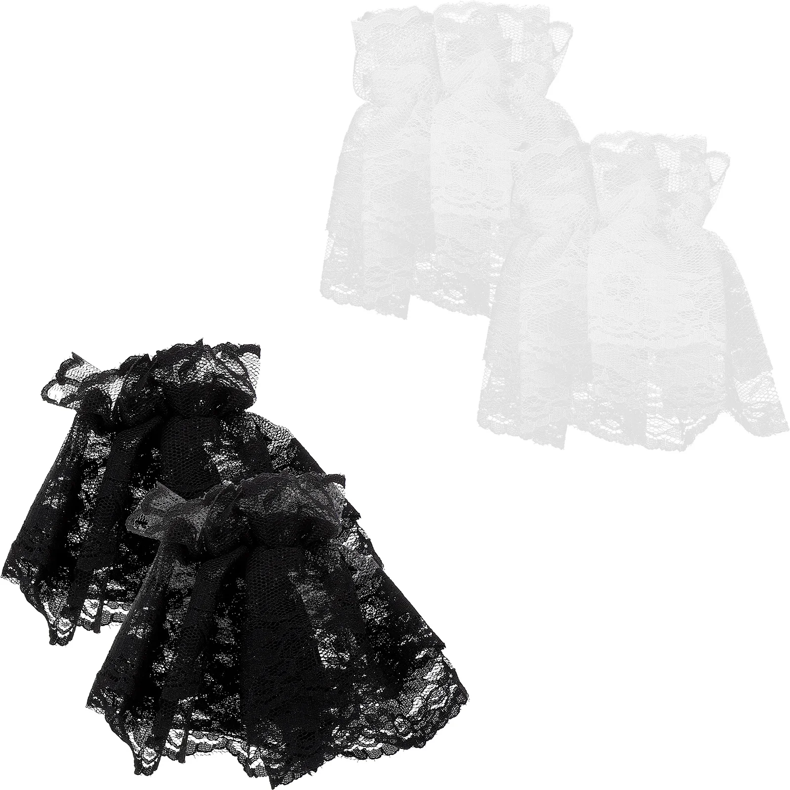 2 أزواج أسود أبيض قصير قفازات المعصم الدانتيل الحلو لوليتا اكسسوارات فستان سهرة أنيق عرض صور الزفاف الرسمي