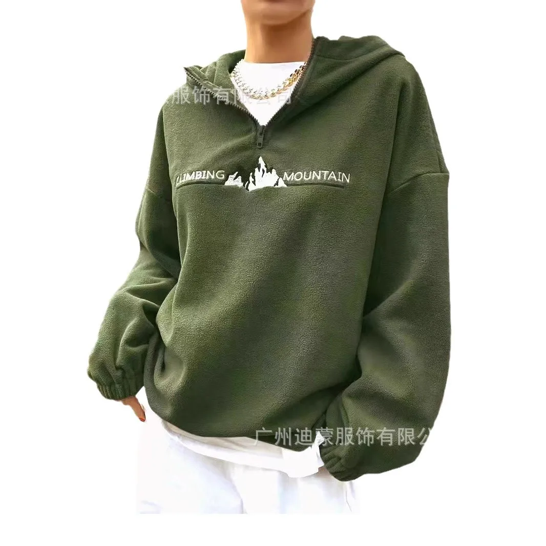 Autumn Winter Embroidered Street Basic Hoodies New Women's Hooded Sweatshirt Fashion Fleece Zipper Pullover Top  vintage clothes