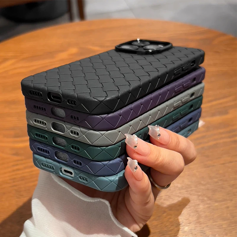 Titanium gray woven pattern silicone phone case for iPhone 15 14 13 12 11 Pro Max Plus shockproof heat dissipation soft cover