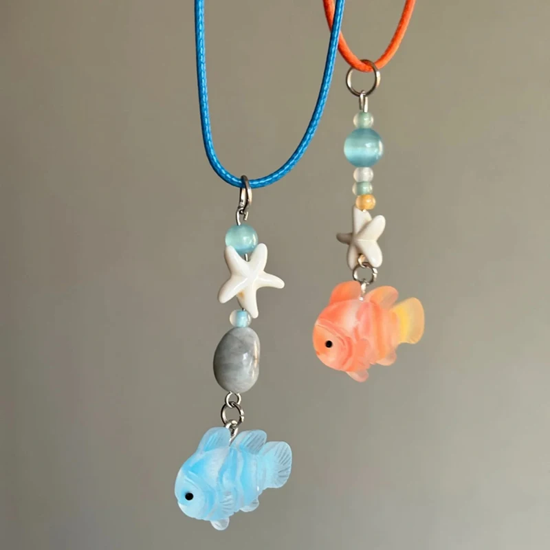 Koreanische Art Mode Cartoon Goldfisch Anhänger Halskette Seil Kette niedlichen Meeres tier Halskette für Frauen Schmuck Zubehör
