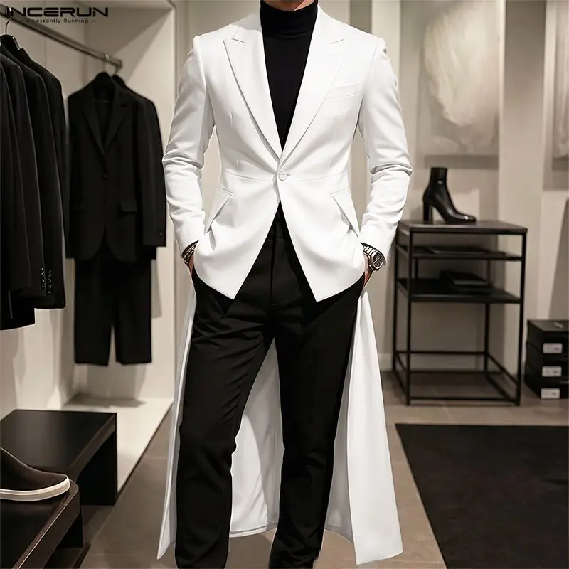 Men's Irregular Blazer Lapel Long Sleeve One Button Blazer For Man Streetwear Autumn Elegant Casual Male Long Style Suit INCERUN