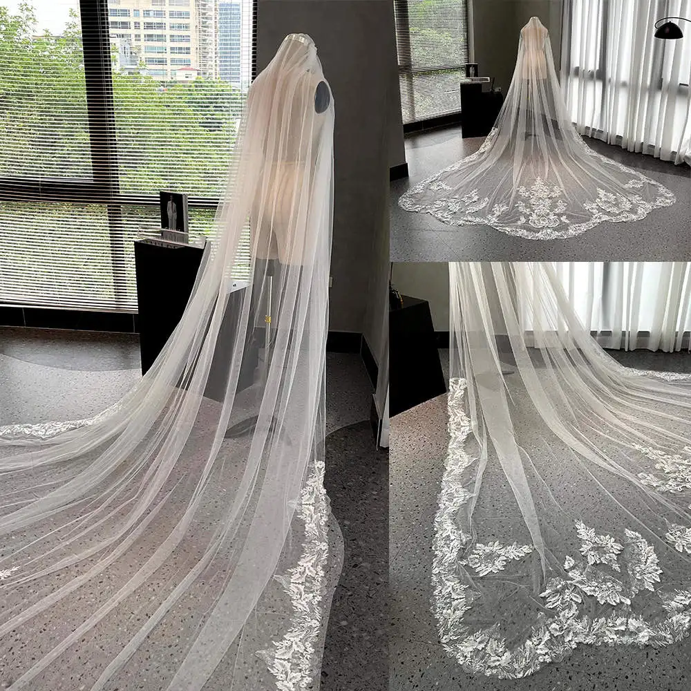 

Graceful Bridal Veil One Layer Wedding Veil Appliques Elegant Cathedral Length Wedding Accessories Customized