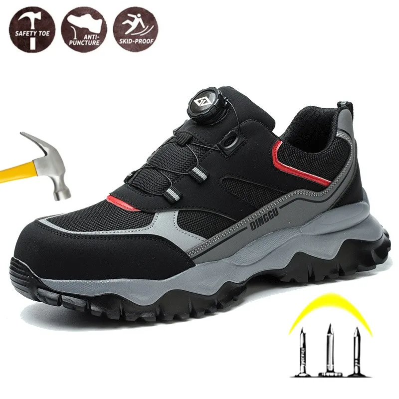 

Steel Toe Anti-smash Anti-puncture Protection Safety Shoes Construction Work Shoes Rotating Button Work Shoes for Men