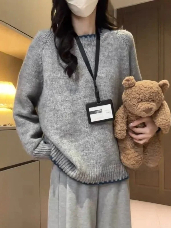 

Ay вязаный свитер женский свободный крой на голову осень-зима модный повседневный удобный утягивающий топ корейский Sle