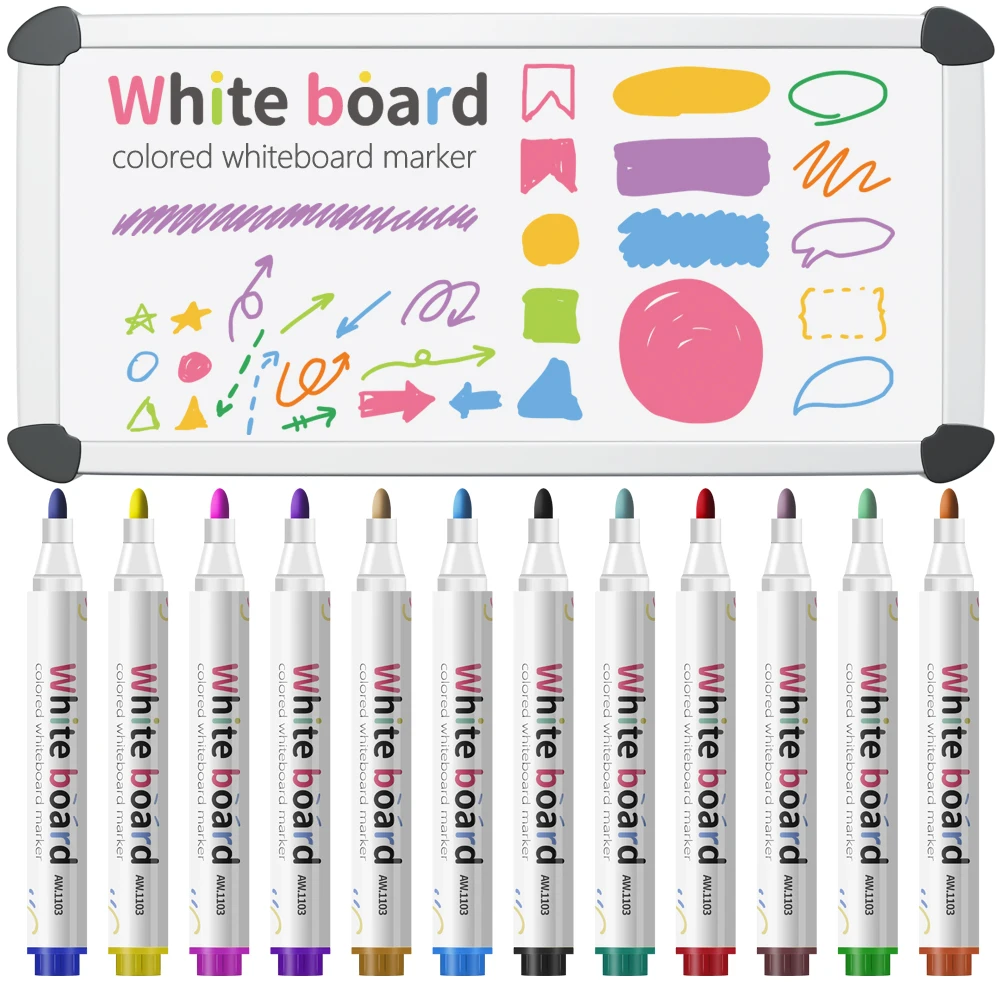 

12 Pcs/Colors Whiteboard Erasable Markers - Quick-Drying, High Capacity, - For Teaching, Meetings - Office & School Supplies.