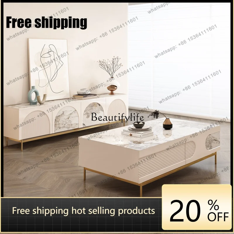 Factory Direct French light luxury coffee table villa living room cream style Italian rock slab designer storage
