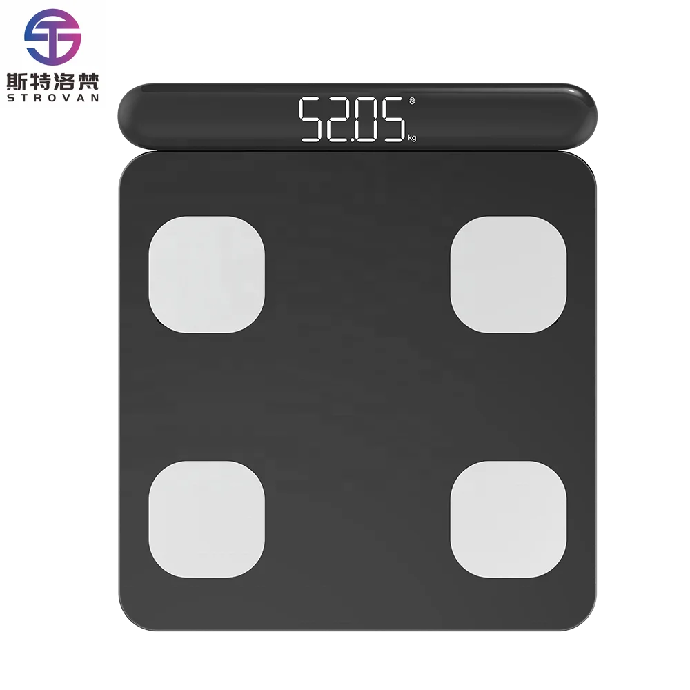 Smart Bathroom Scale Body Composition Function 8 Electrodes 180kg CapacityTempered Glass ABS Plastic 0.1g