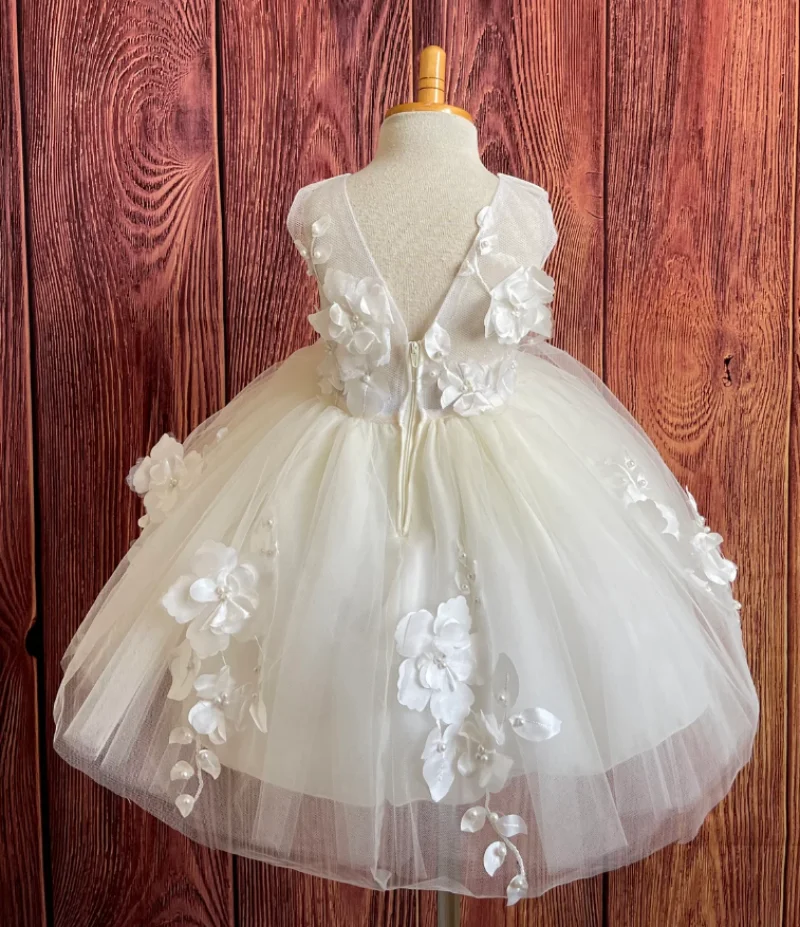 Vestidos de flores de marfil para niña, vestido escalonado de tul hinchado Floral para niños, vestido de dama de honor de boda, fiesta de cumpleaños, vestido de Graduación