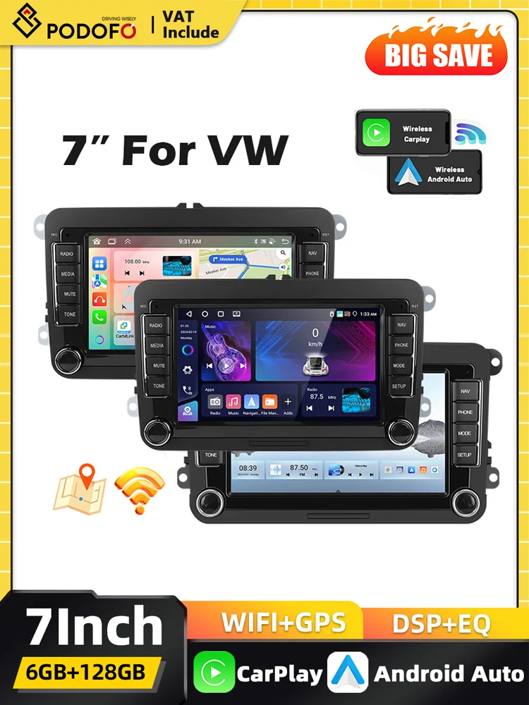 Radio samochodowe Podofo 7" Android 2Din do VW POLO Seat Altea JATTA PASSAT GOLF Carplay Android Auto Nawigacja GPS DSP BT FM RDS — 2
