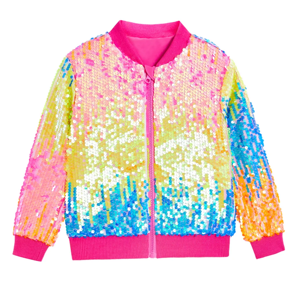 Luxury Sequin Zip Up Rainbow Gradient Coat Shiny Beaded Bomber Jacket Club Dance Streetwear Drop Shoulder Cardigan Tops Abrigos