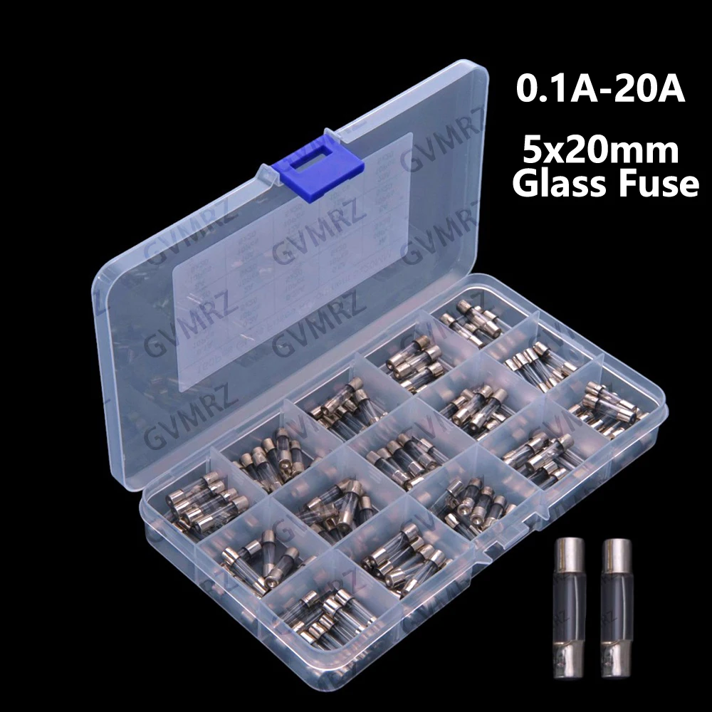 15Values 0.1A-20A ​​150PCS 5x20mm Glass Fuse Sets: 0.1A 0.2A 0.25A 0.5A 1A 1.5A 2A 3A 4A 5A 8A 10A 12A 15A 20A 5X20