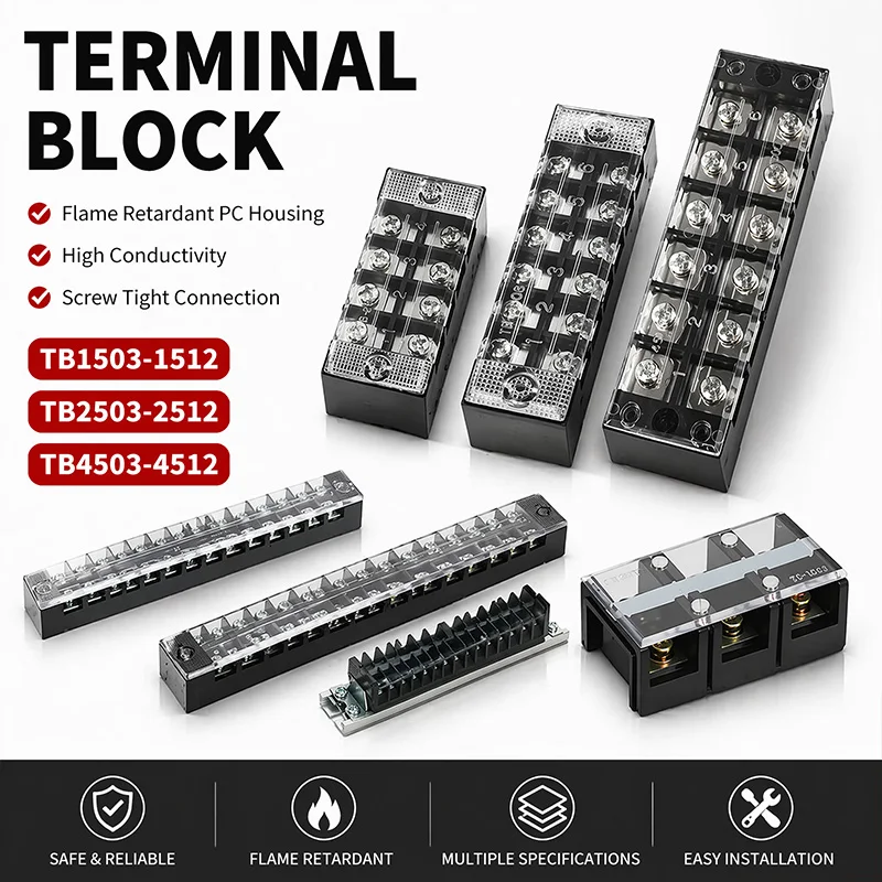 Screw Terminal Barrier Block Strip TB1503-1512 TB2503-2512 TB4503-4512 Dual Row Wire Connector Electrical Distribution Board