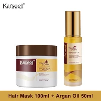 Karseell Tratamiento capilar de colágeno Mascarilla capilar acondicionadora de reparación profunda 100 ml + suero capilar de aceite de argán para cabello seco y dañado
