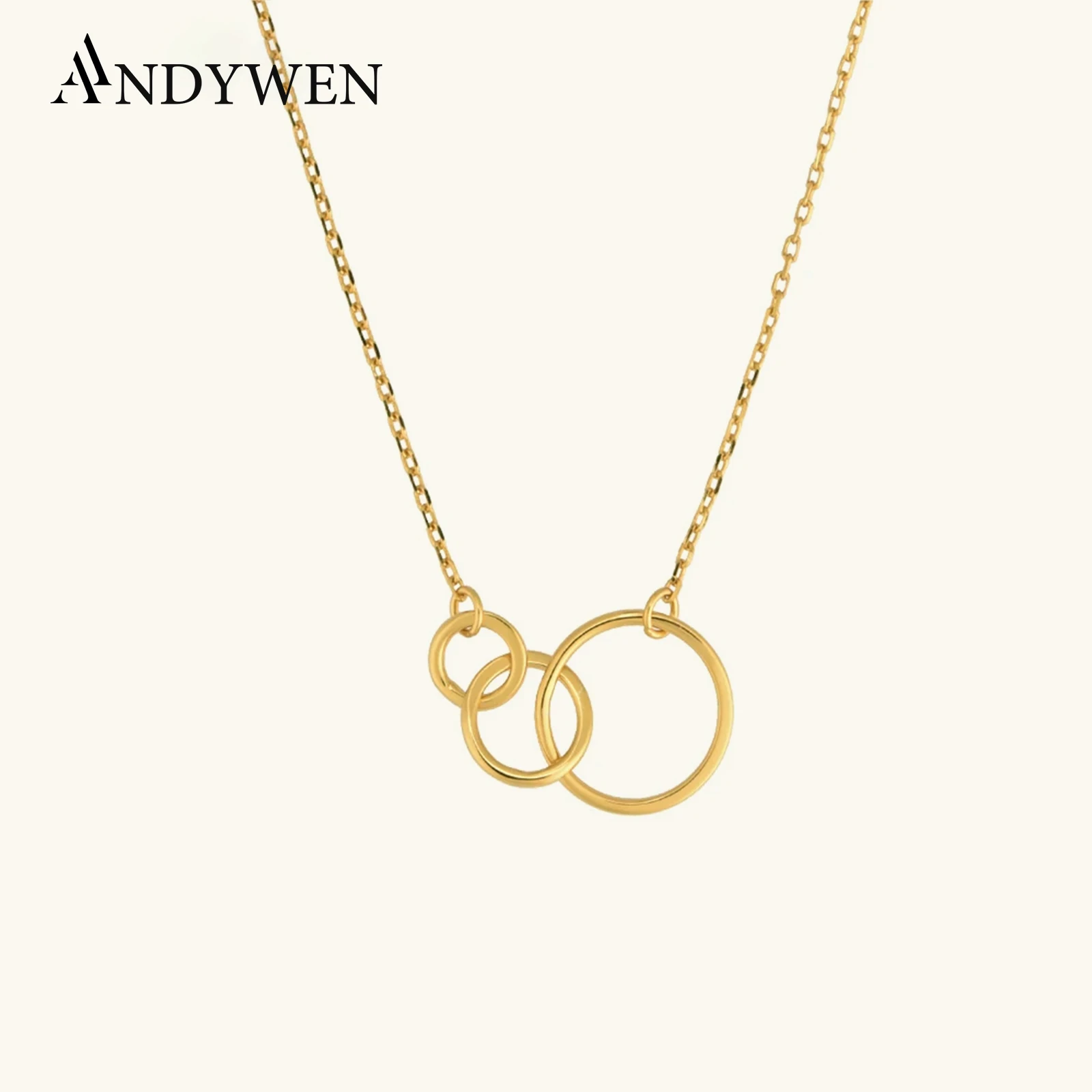 

Ожерелье ANDYWEN из стерлингового серебра 925 пробы с подвеской из трех колец ожерелье в стиле панк Рок простое тонкое ювелирное изделие 2020 ювелирные изделия для женщин