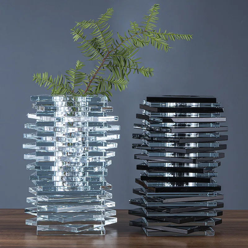 Geometric Glass Vase Rotate The Misaligned Stackup Crystal Accessories for Flower Arrangement Home Decor