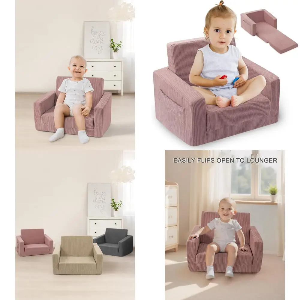 

Convertible Toddler Couch for 1-3 Years, Pink, Comfortable Lounger & Chair in One