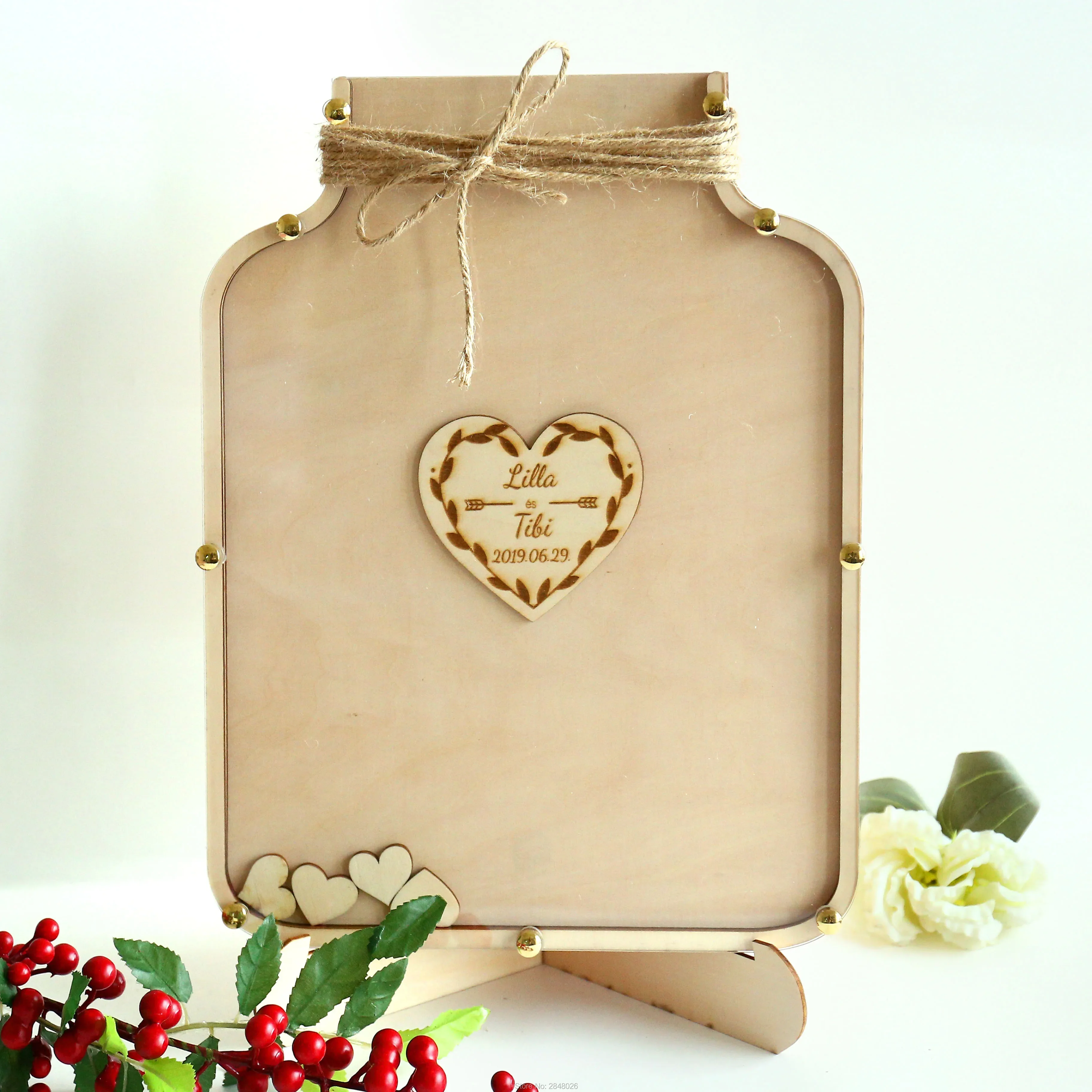 

Wooden Wedding Classic Mason jar Guest Book, Elegant Drop Box with hearts,Mr&Mrs Guest Book Alternative, wedding Guest Book.