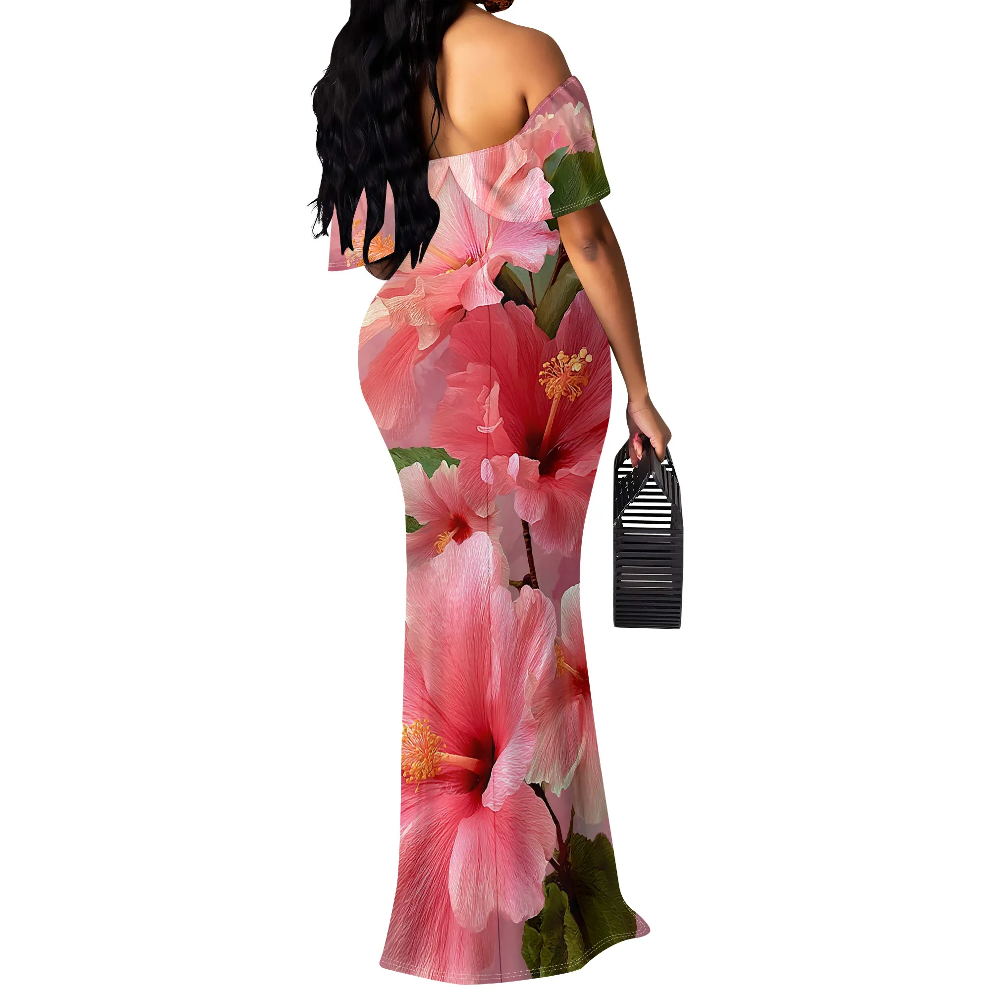 S-3XL Abstract Line Face Print Maxi Dress – Elegant Off Shoulder Art Style for Gallery or Street Chic Look