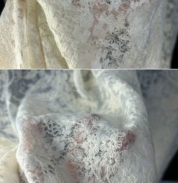 Vintage Hochzeitskleid Bestickter Spitzenstoff Handgefertigtes DIY-Nähmaterial Kleidungsdekoration Stoff – Detail 12