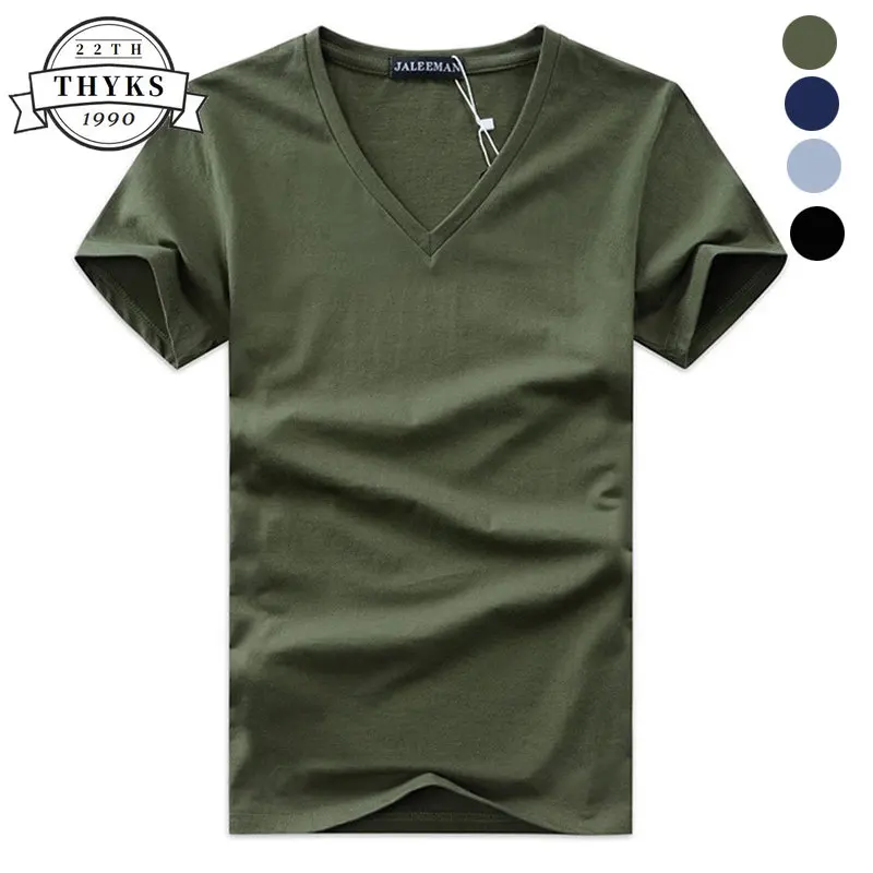 Plus Size Men's T-Shirts Summer Casual V-Neck Breathable Brand T Shirt Men Short Sleeve Solid Color Cotton Tops Tees Men S-5XL