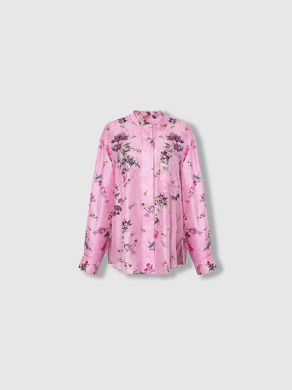 

Женская повседневная блузка больших размеров с длинным рукавом и шелковым принтом «Цветущая вишня» (весенние цвета), коллекция Лето 2026, стиль Lady Style, 9 апреля