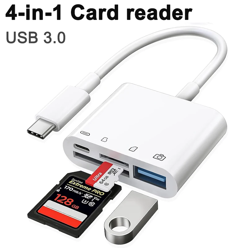 

4 in 1 USB OTG Card Reader Compatible SD/TF Card Camera Memory For iPhone Samsung huawei xiaomi Fast Charging Type C Port