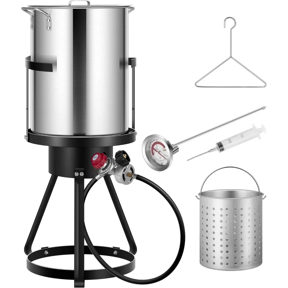 

VIVOHOME 30 Qt. Aluminum Turkey Deep Fryer Pot with Injector Thermometer Kit and 54, 000 BTU Outdoor Propane Stove Burner Stand