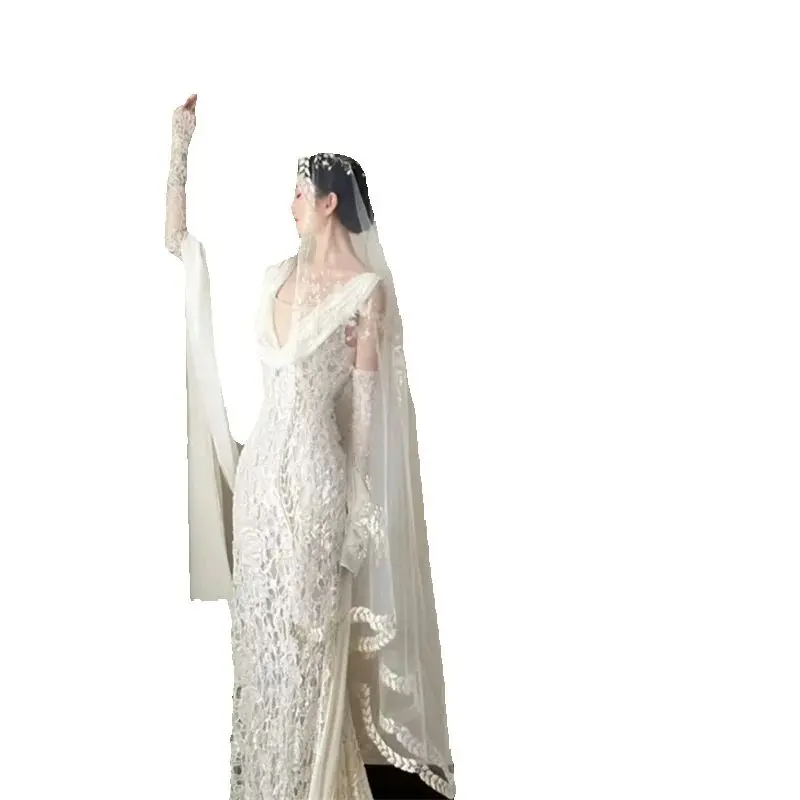 2025 verão novo laço branco francês trigo orelha laço bandana de camada única high-end sentimento casamento da noiva principal headpiece