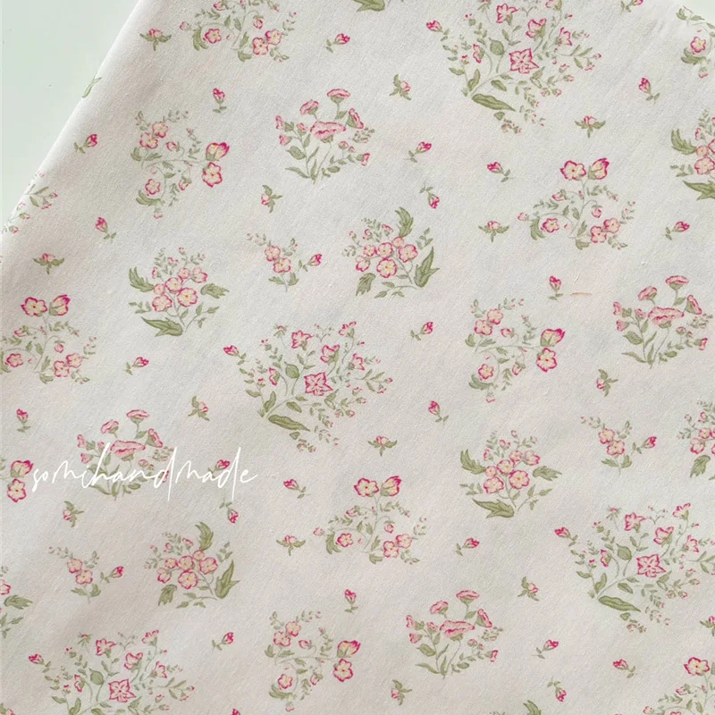 Pink Small Floral Fabric Elegant Pastoral Blue Pure Cotton Fabric Pajamas Doll Bed Sheet Tablecloth Diy Handmade Material Cloth