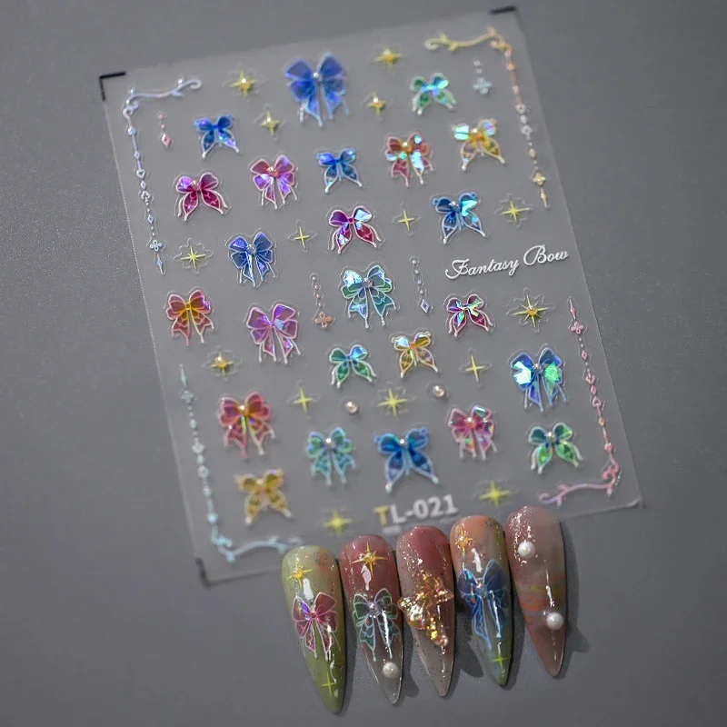 Fantasy Colorful Bowknot Rhinestone Brilliant Color 3D Self Adhesive Nail Art Sticker Unicorn Butterfly Snow for Manicure Decals