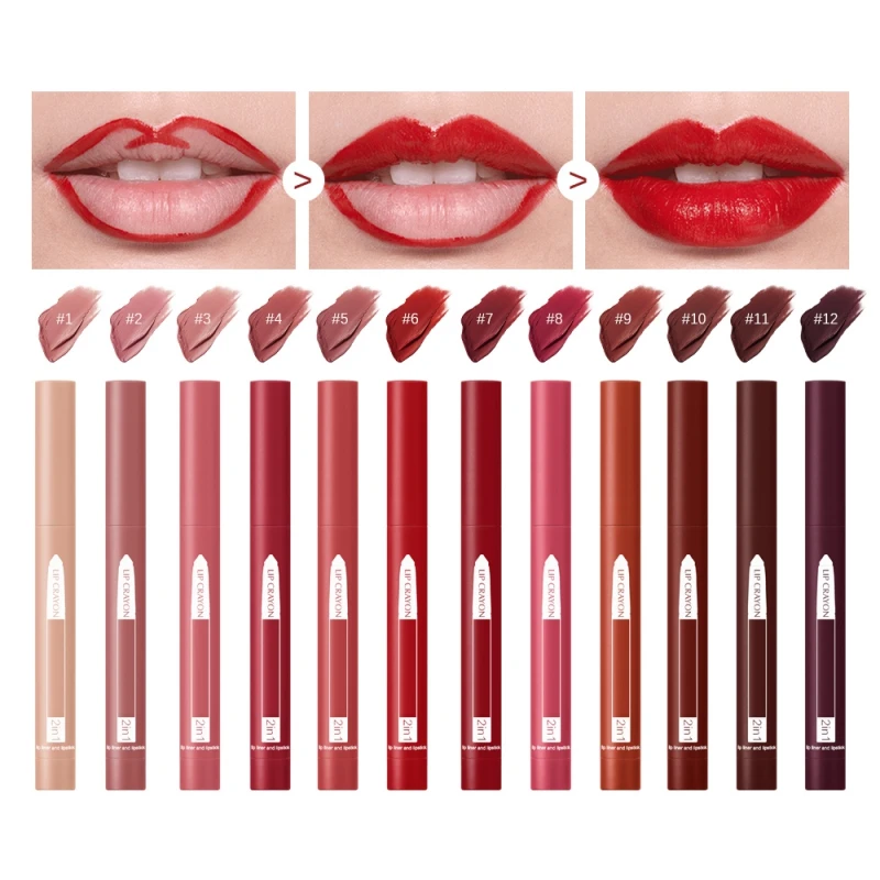 12 Kleuren 2 In 1 Lip Liner Pen Stick Lippenstift Lippen Make-Up Waterdichte Maquiagem Gladde Sexy Matte Hoog Gepigmenteerde Feestclub