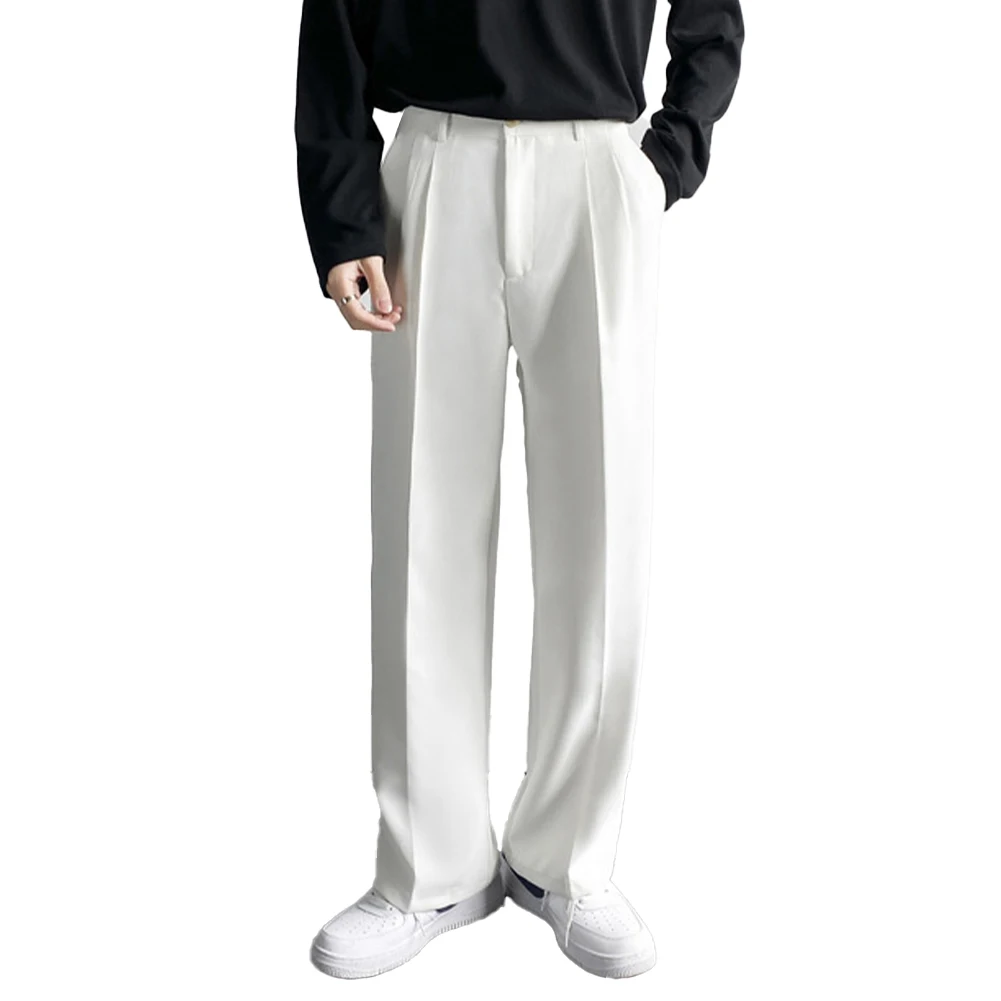 Korean Men Draped Straight Pants Business Loose Casual Trousers Suit Pants Solid Color Fashion Casual Pants L-3XL