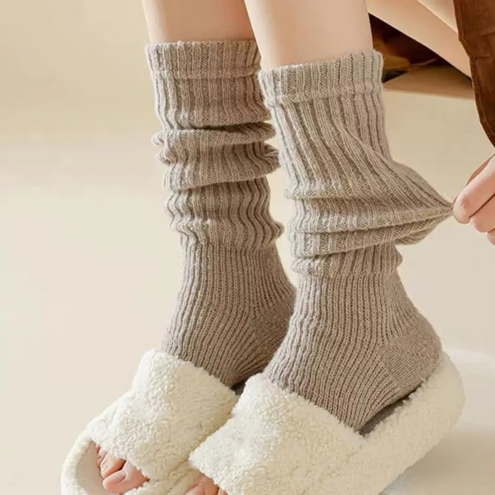 Solid Color Leg Covers Women Long Tube Socks Japanese Style Mid-calf Striped Women's Socks with High Elasticity for Active