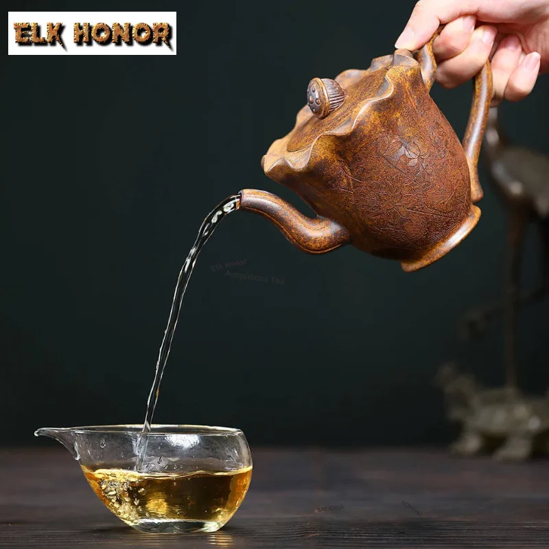420ml Luxury Yixing Purple Clay Teapots Handmade Lotus Flower Pot Raw Ore Wood-fired Mud Tea Making Kettle Zisha Tea Set Gifts