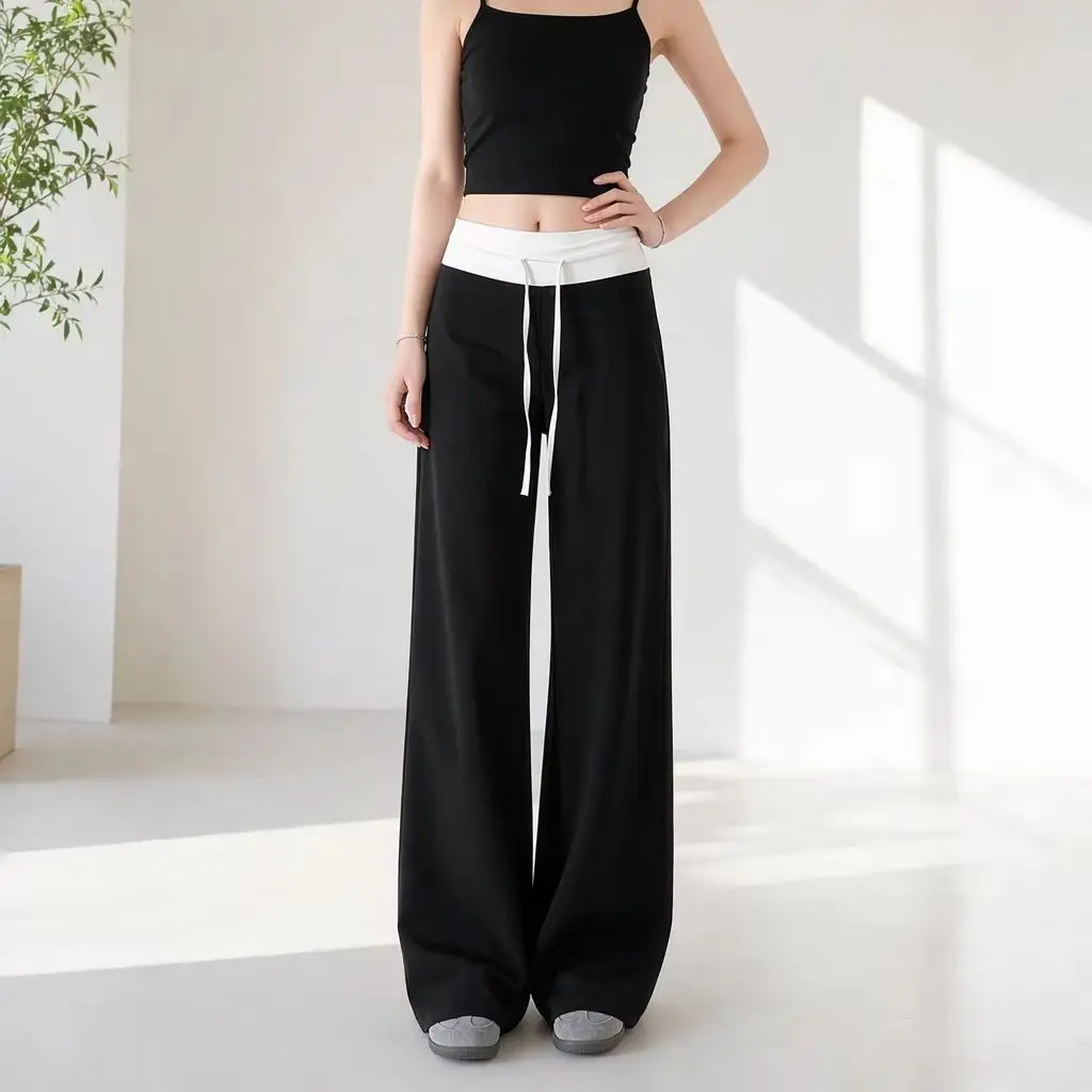 Women's Casual Wide Leg Sweatpants Fold over Low Rise Flare Yoga Lounge Pants Pilates Outdoor Sports Training Stitched Leggings