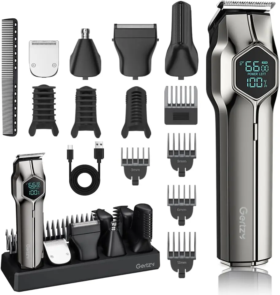 

5-in-1 Rechargeable Beard Trimmer, Waterproof Hair Clipper for Men, Face & Body Grooming Kit (Silver)