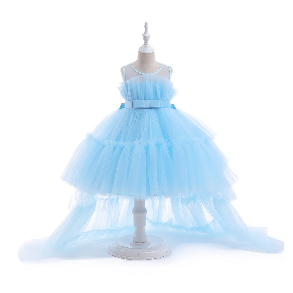 Flower Girl Detachable Tail Evening Dress Girls Yarn Dress Childrens Day Performance Dress
