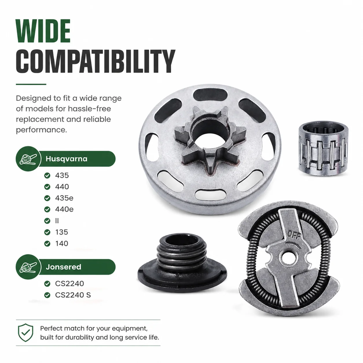 Spur Sprocket Clutch Drum Kit w/Worm Gear Needle Bearing for Jonsered CS2240/S Husqvarna 135e 140e Parts 530014949 536860001