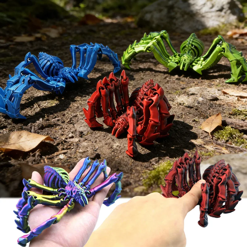 

3D Printed Elastic Spider Craft Model Decorative Fidget Toy Rotatable Shrinkable Spider Skeleton for Children's Birthday Kid Boy