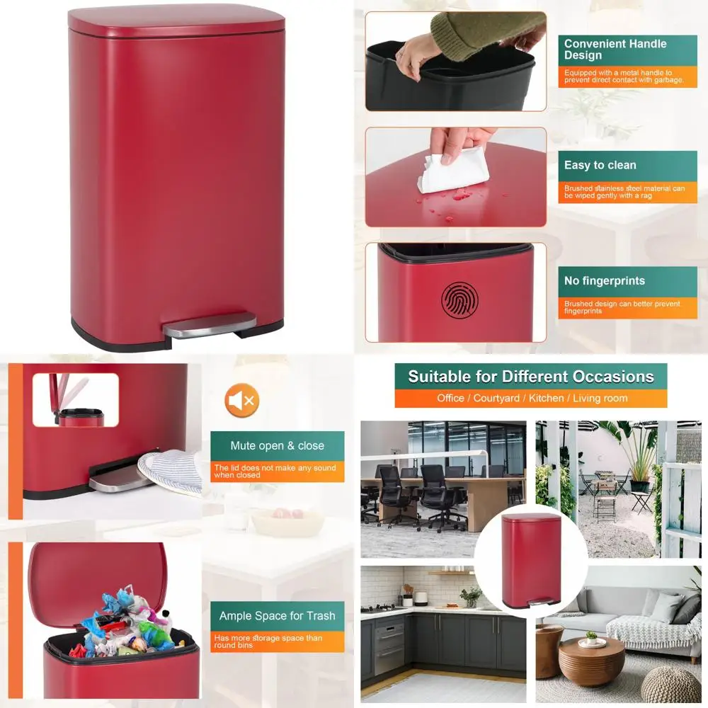 

50l fingerprint-resistant stainless steel trash bin with removable bucket and hinged lid