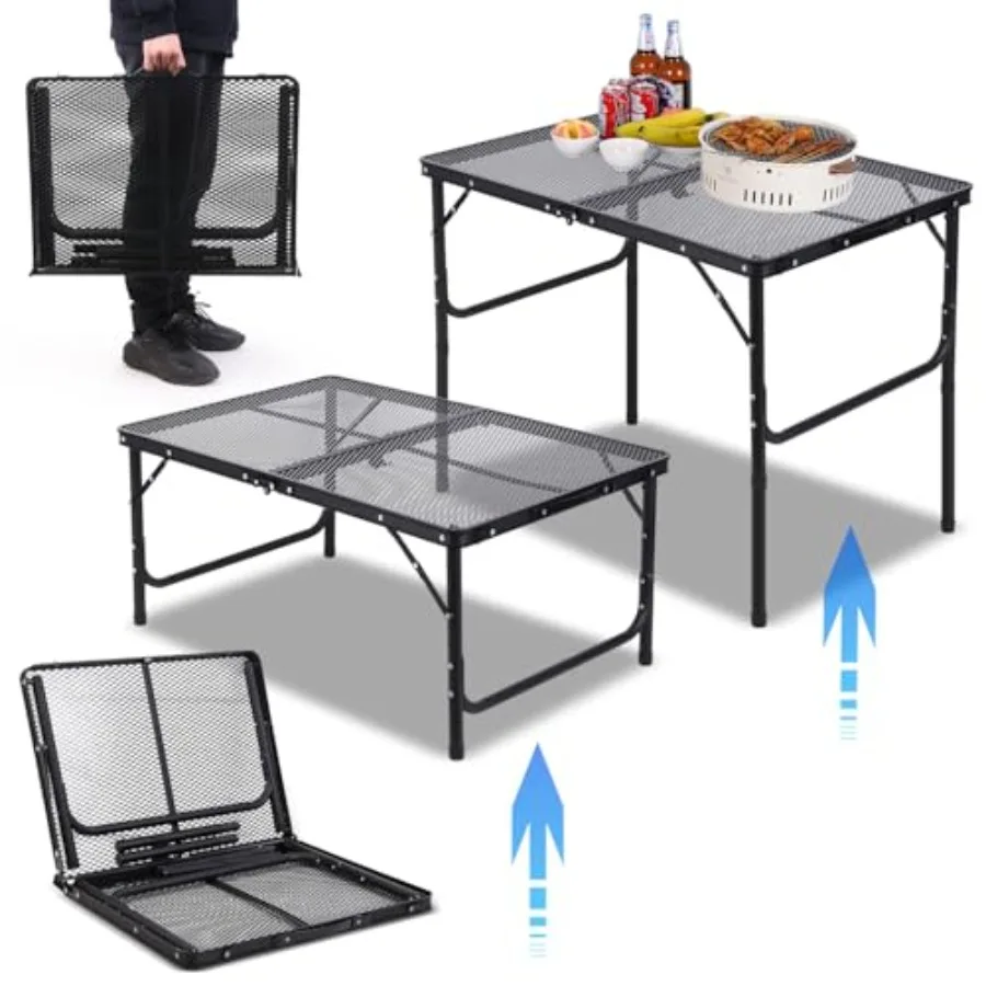 

3×2 FT Outdoor Camping Foldable Grill Table with Mesh Desktop Height Adjustable Lightweight Aluminum Portable Metal BBQ Table M